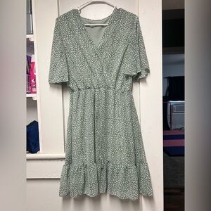 Sage Green Floral Tie-Waist Midi Dress